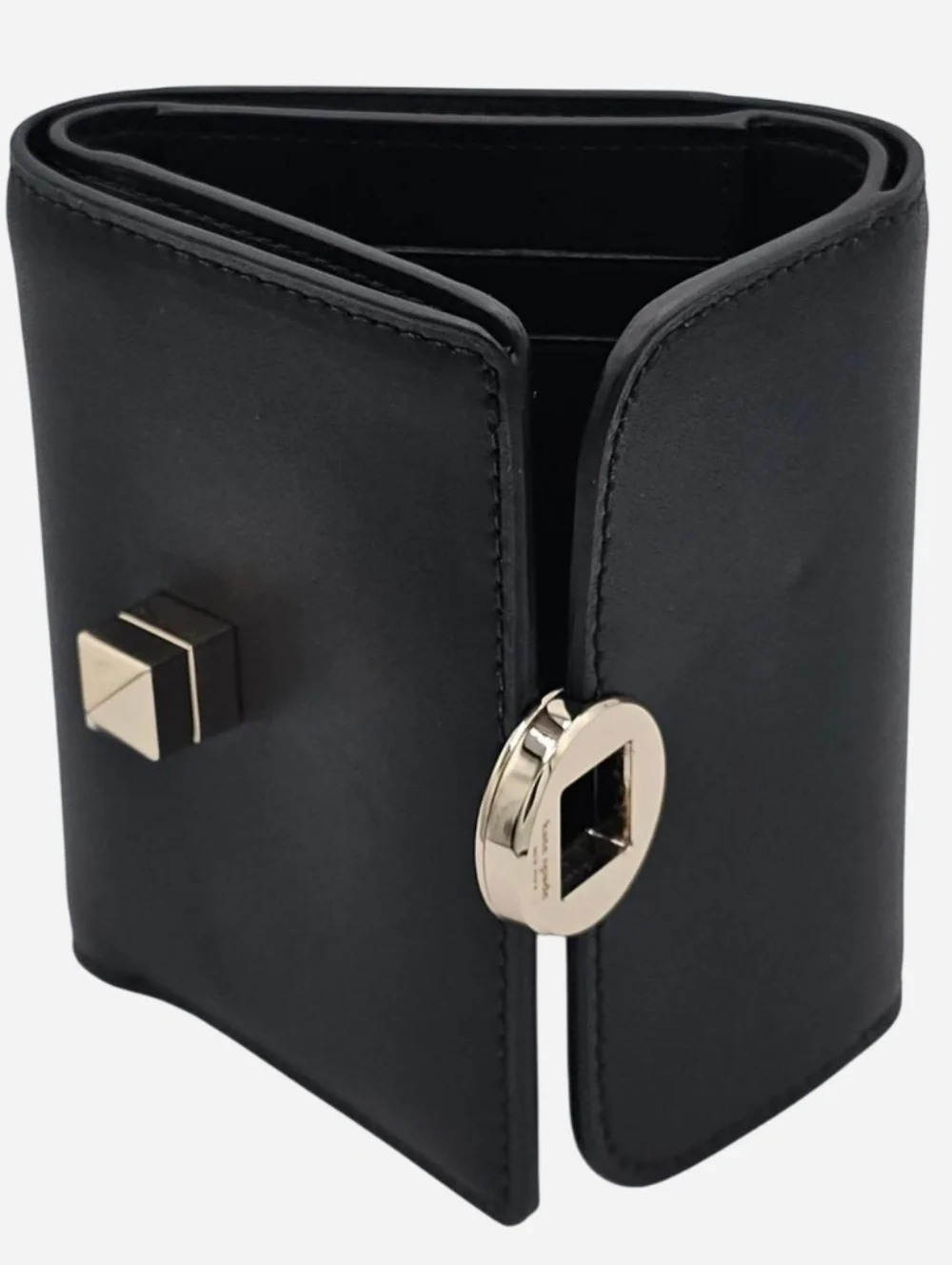 KATE SPADE  Black Leather‎ Small Compact Tri-fold Wallet with Gold Twist Lock